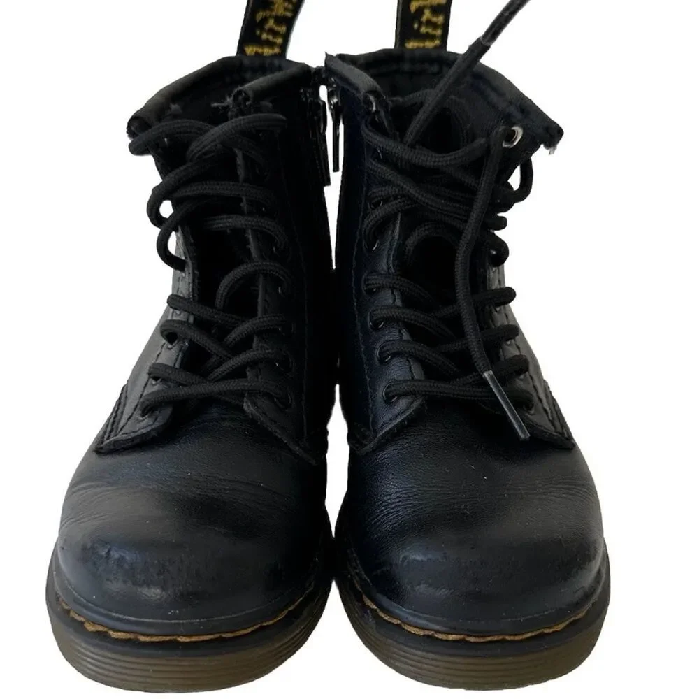 Dr. Martens 1460 J Kids Youth Black Leather Ankle Combat Boots Side Zip Size 8